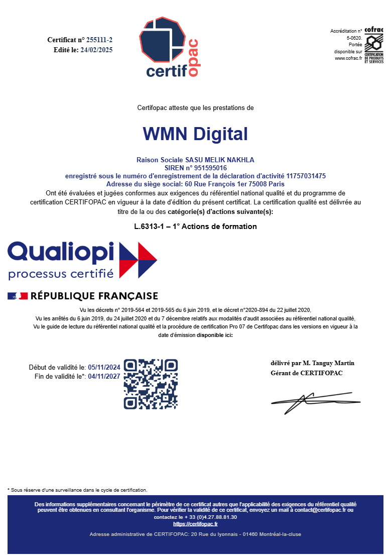 Certificat Qualiopi WMN Digital